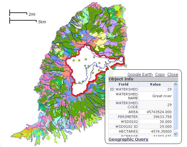 Great River Watershed displayed against land use backdrop on the Grenada NWIS